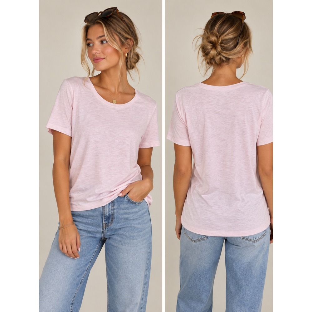 LL Bean Womens M Pet Pink Heather Short Sleeve Crewneck T-Shirt Petite L147